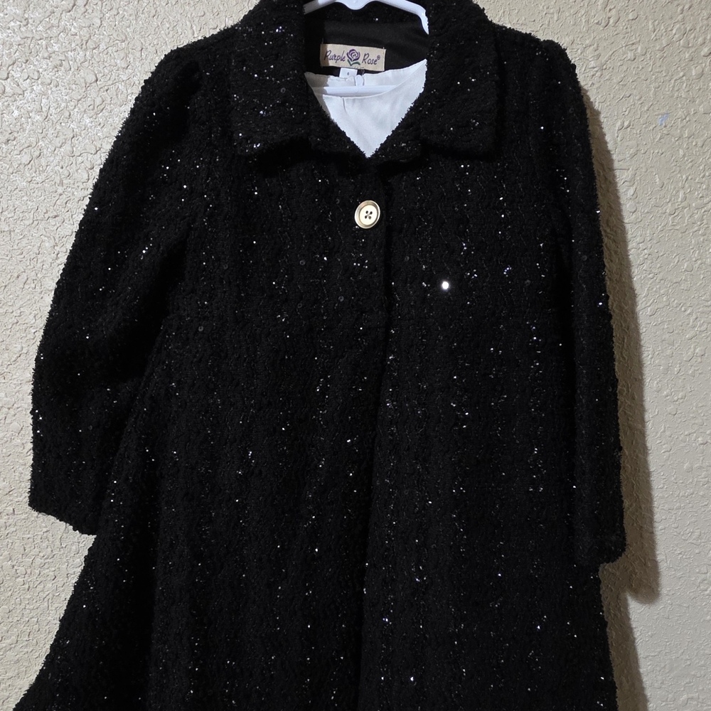 Elegant Black Sequin Kids Dress Coat
